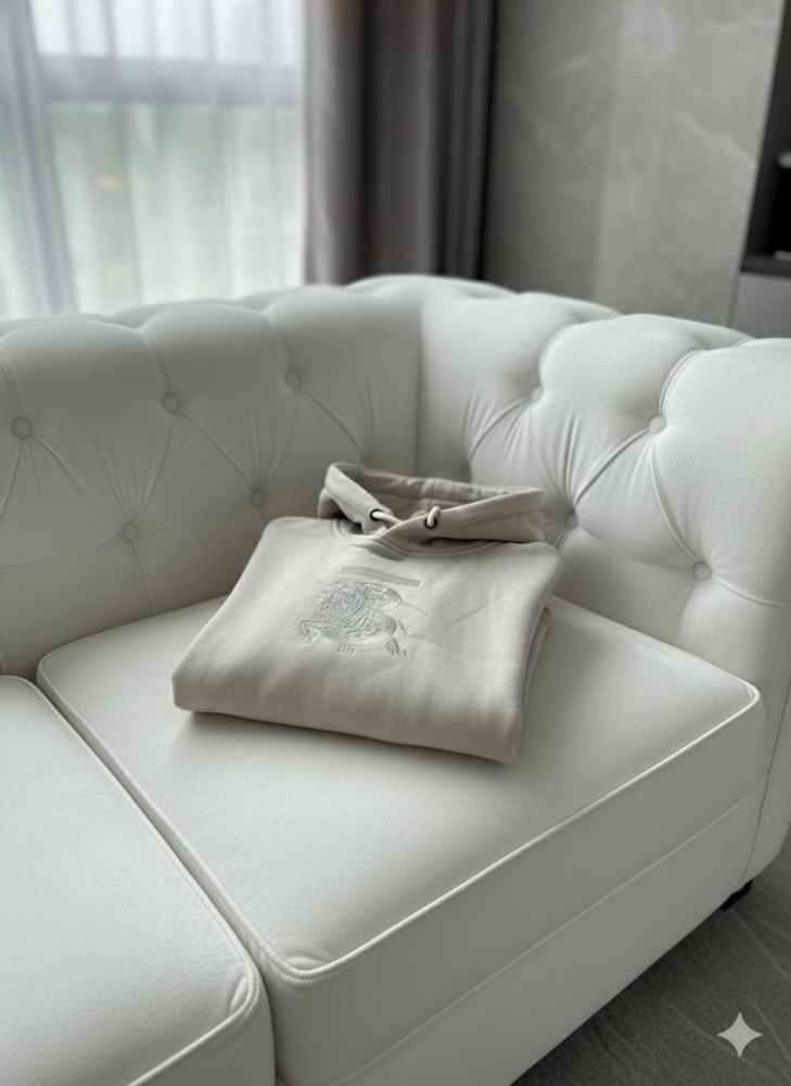 Burberry Cream Embroidery Logo Hoodie-4