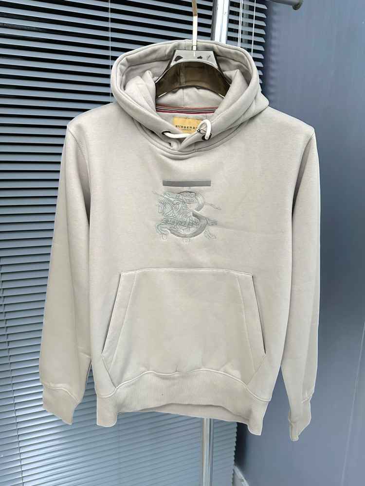 Burberry Cream Embroidery Logo Hoodie-1