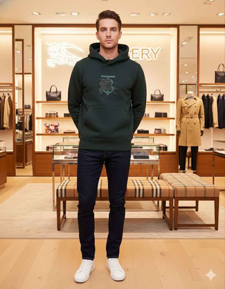 Burberry Dark Green Embroidery Logo Hoodie-thumb-3
