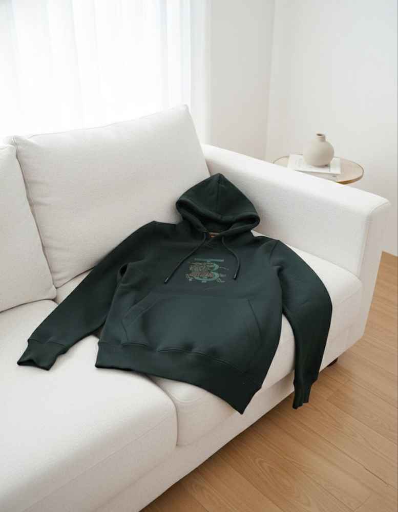 Burberry Dark Green Embroidery Logo Hoodie-thumb-2
