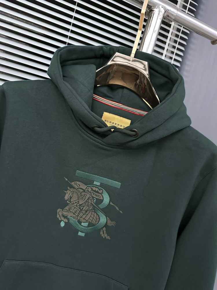 Burberry Dark Green Embroidery Logo Hoodie-thumb-1