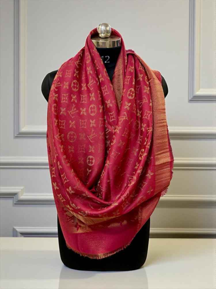 Louis Vuitton Reversible Red Shine Monogram Shawl-thumb-1