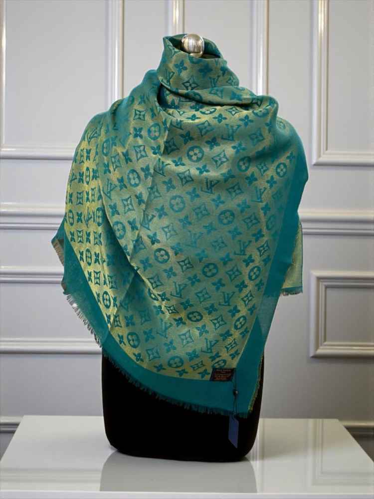 Louis Vuitton Reversible Green Shine Monogram Shawl-thumb-1