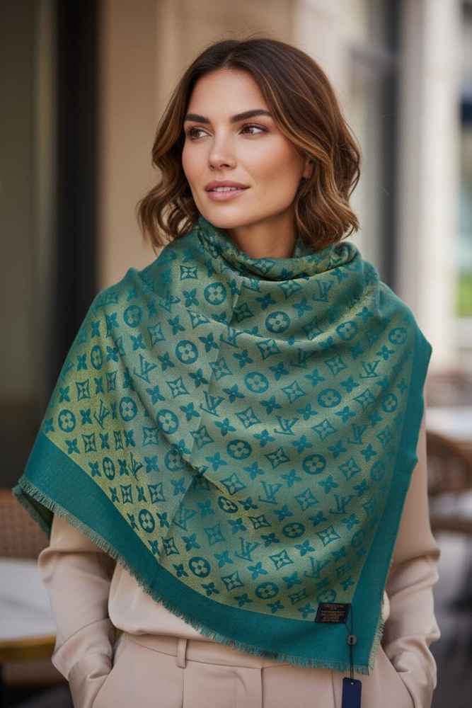 Louis Vuitton Reversible Green Shine Monogram Shawl-thumb-0