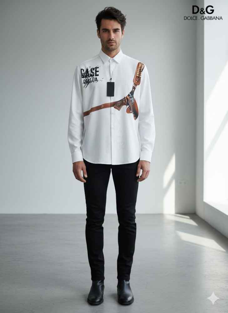 Dolce & Gabbana Revolver Print  White Premium Shirt-1