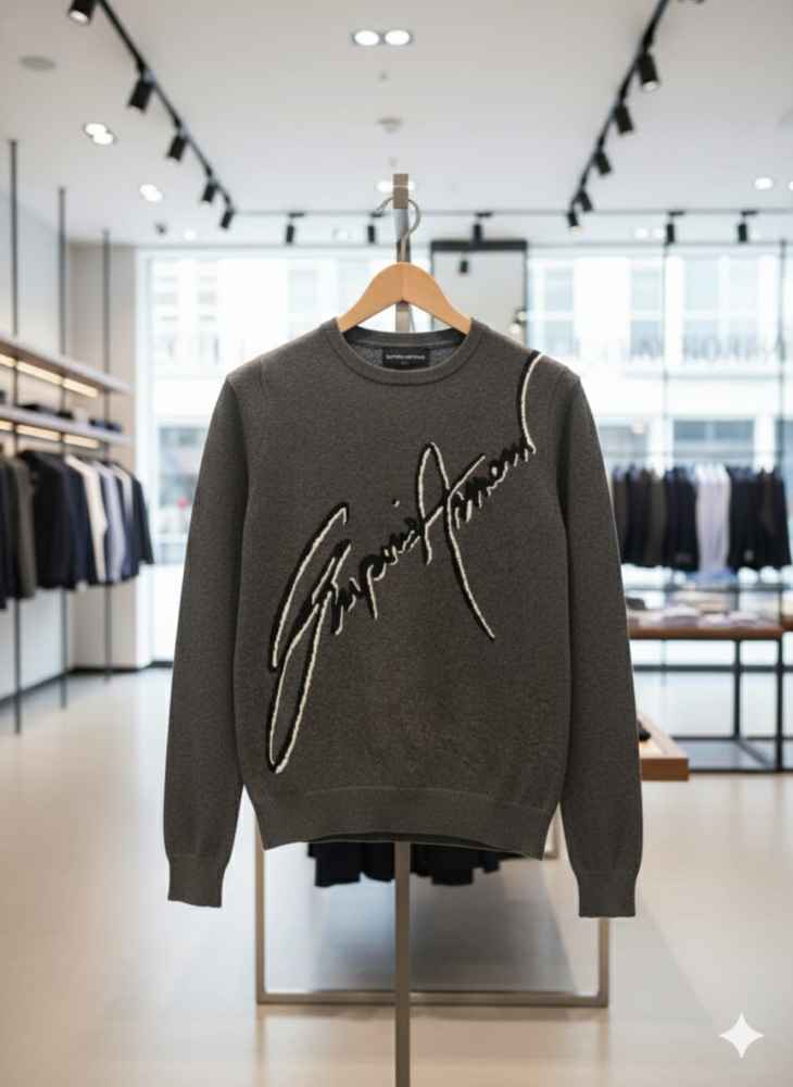 Emporio Armani Dark Grey High-End Authentic Quality Pullover-thumb-1