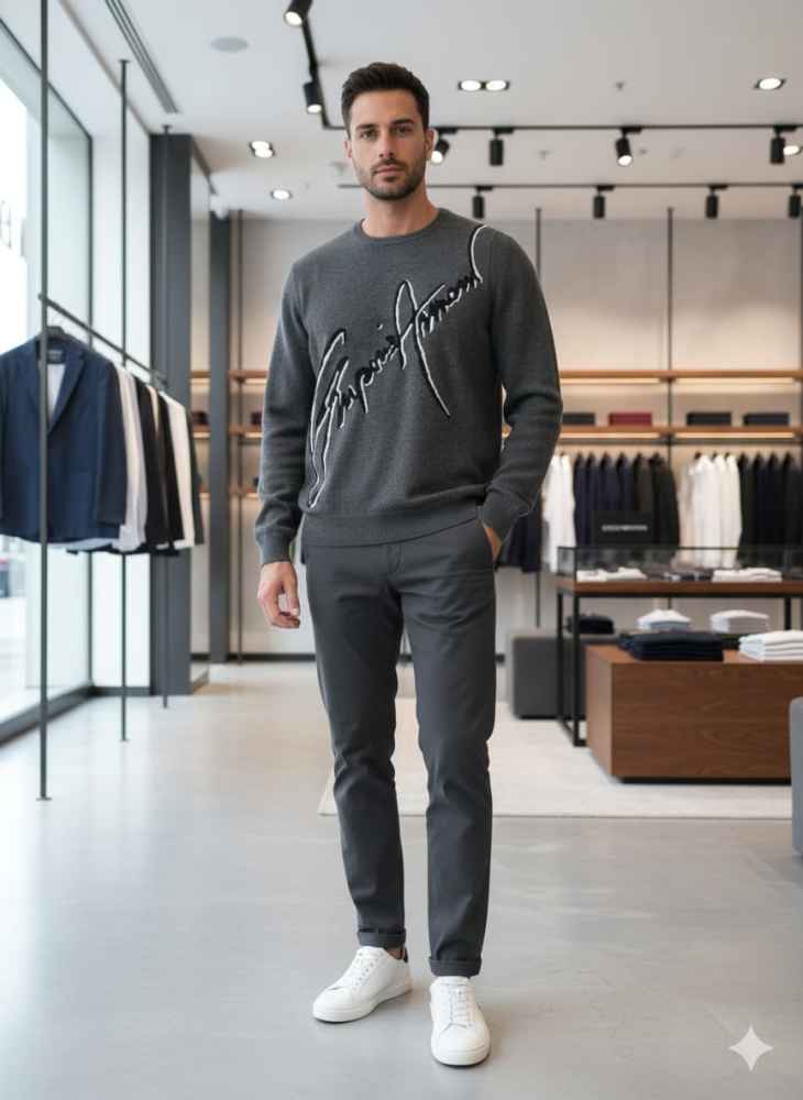 Emporio Armani Dark Grey High-End Authentic Quality Pullover-thumb-2