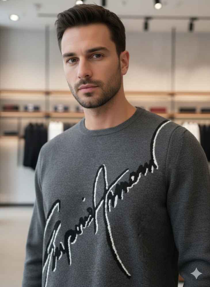 Emporio Armani Dark Grey High-End Authentic Quality Pullover-thumb-0