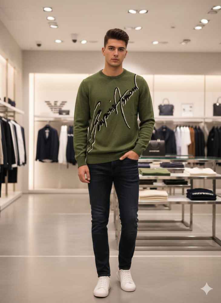 Emporio Armani Green High-End Authentic Quality Pullover-thumb-0