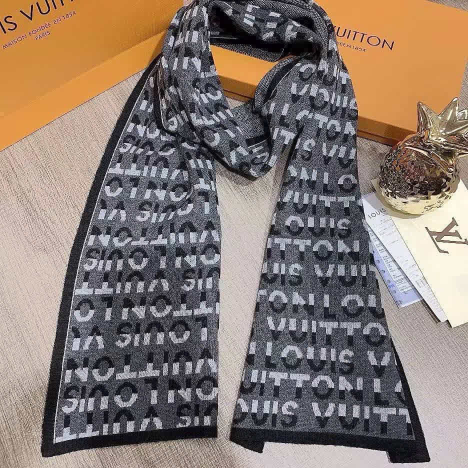 Louis Vuitton Black Cashmere Wool Blend Scarf-1