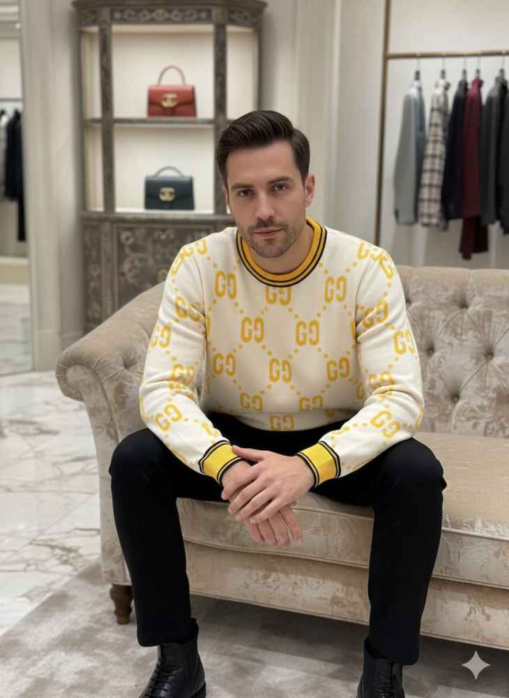 Gucci GG Shadow Logo Wool White Jacquard Pullover-thumb-0