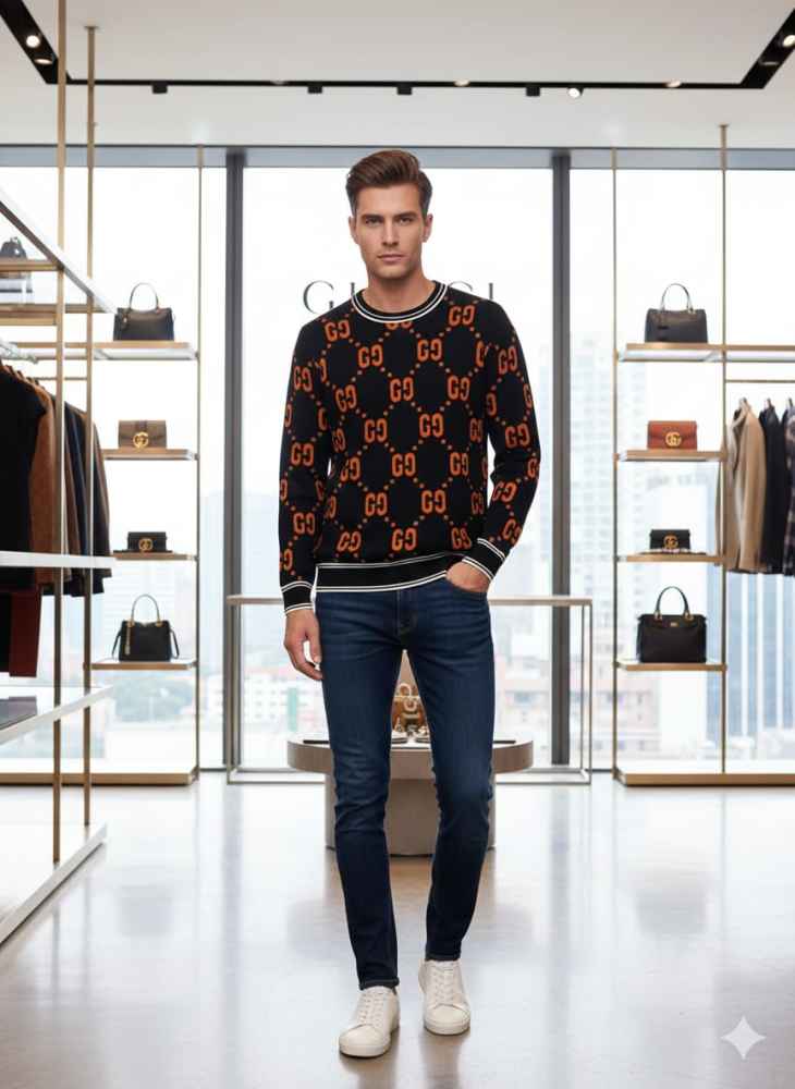 Gucci GG Shadow Logo Wool Black Jacquard Pullover-thumb-3