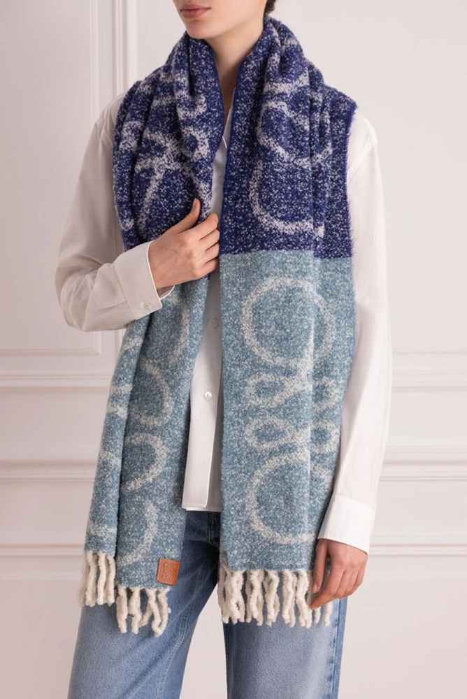Loewe Anagram Blue Woollen Stole-thumb-0