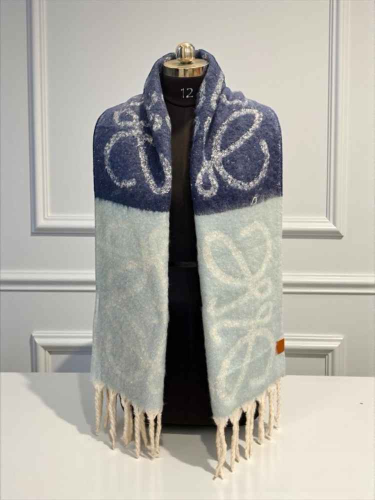 Loewe Anagram Blue Woollen Stole-thumb-1
