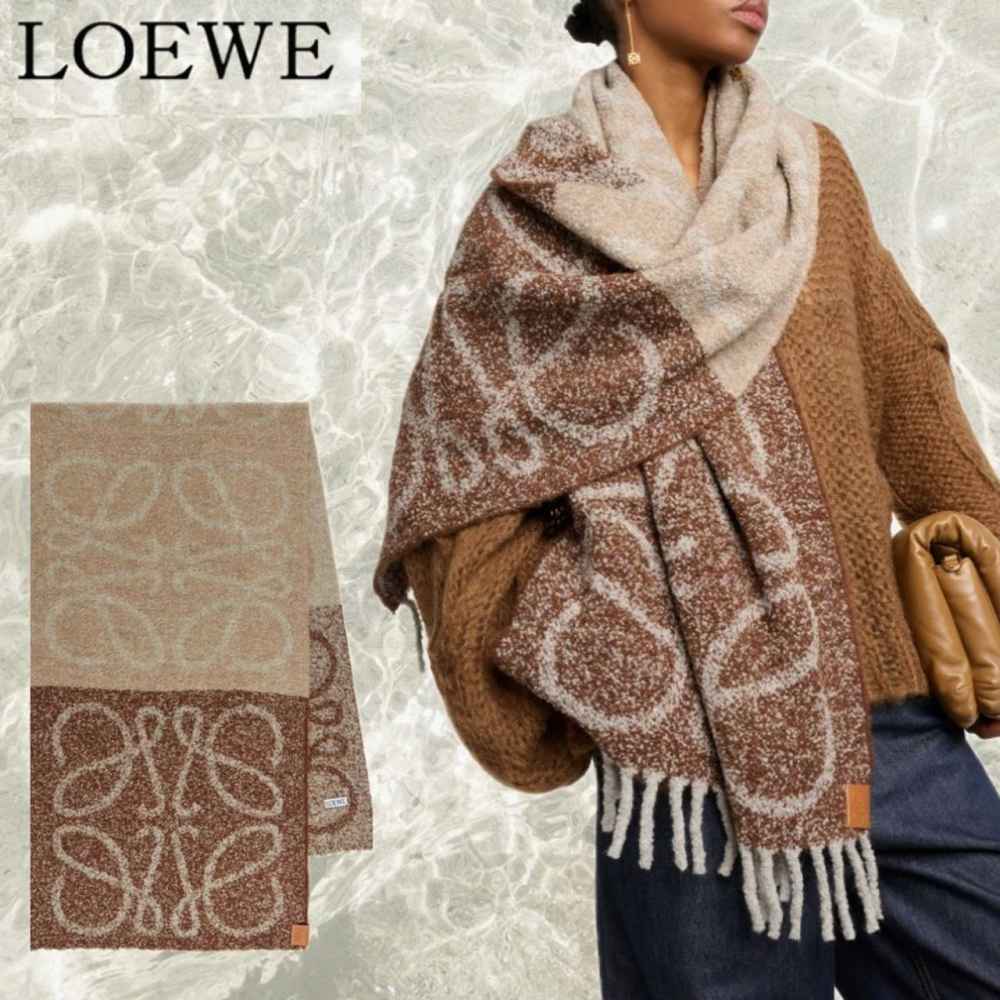 Loewe Anagram Brown Woollen Stole-thumb-1