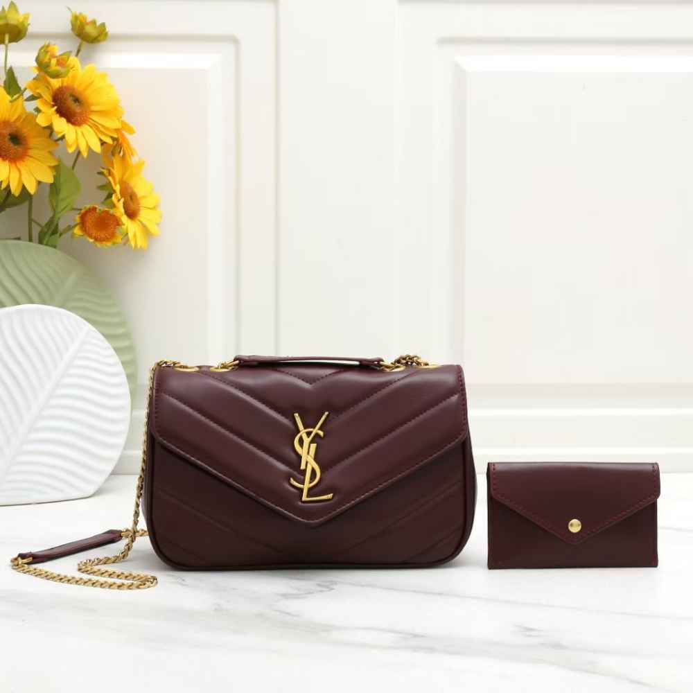 Saint Laurent loulou small in matelassé Wine Bag-thumb-0