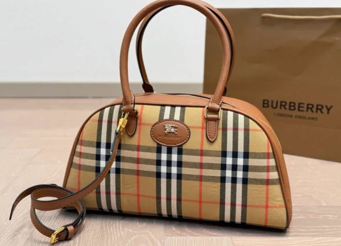 Burberry Bowling Vintage Check Brown Handbag-thumb-0
