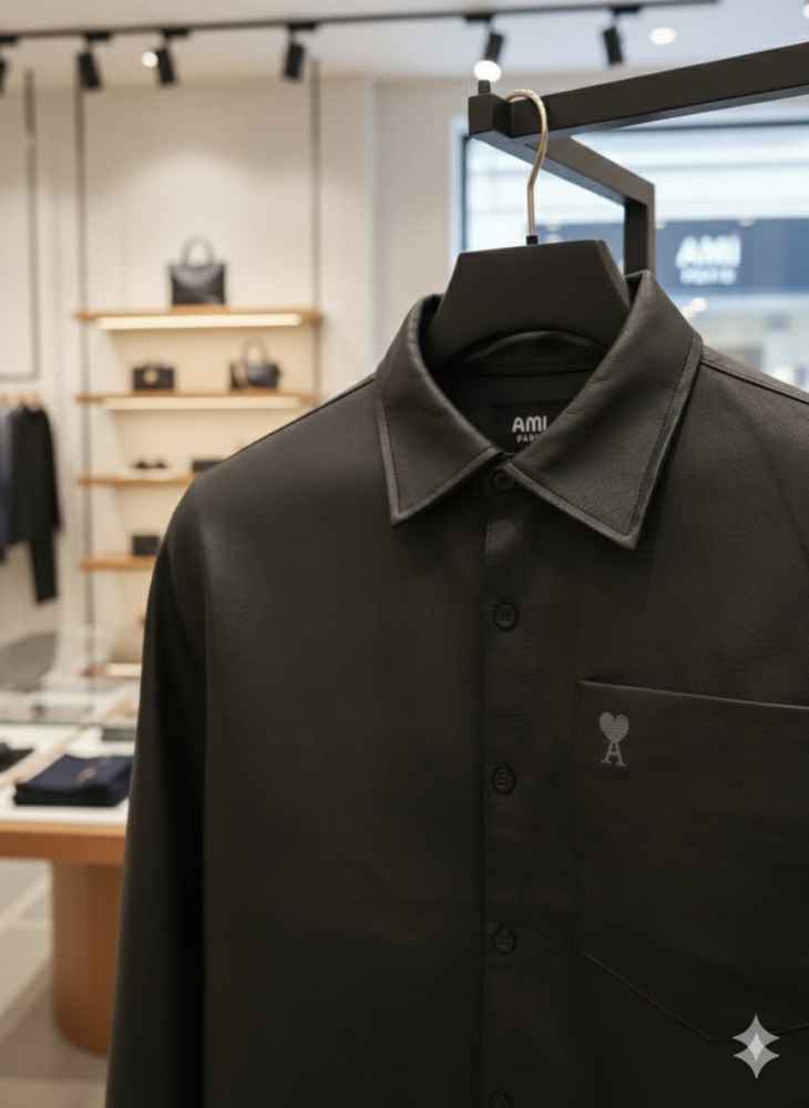 Ami Paris Heart Logo Black Striped Shirt-1