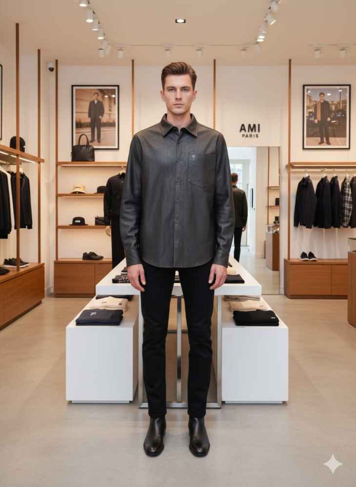 Ami Paris Heart Logo Black Striped Shirt-2