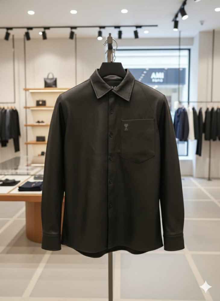 Ami Paris Heart Logo Black Striped Shirt-3