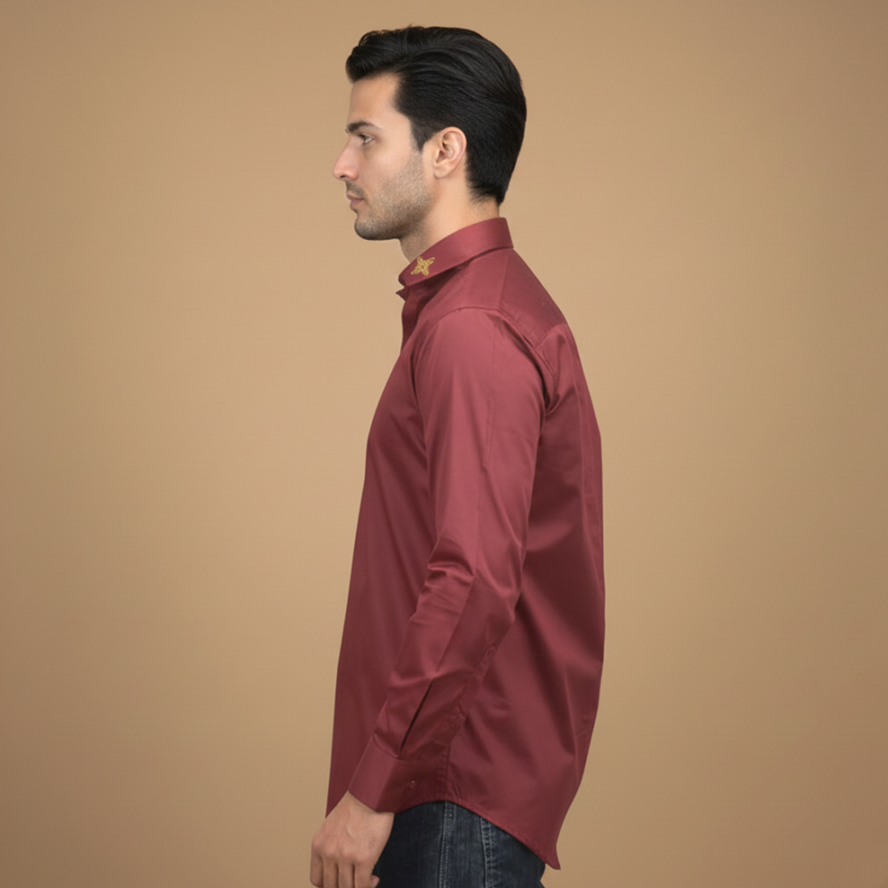 Versace Embroidered Wine Premium Cotton Shirt-2