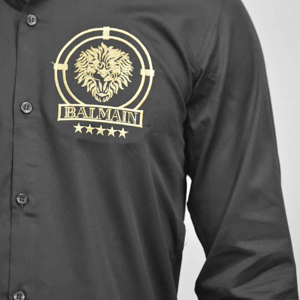 Balmain Embroidered Black Premium Cotton Shirt-4