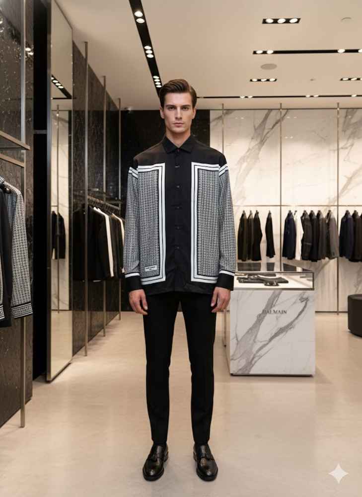 Balmain Embroidered Black Premium Cotton Shirt-3