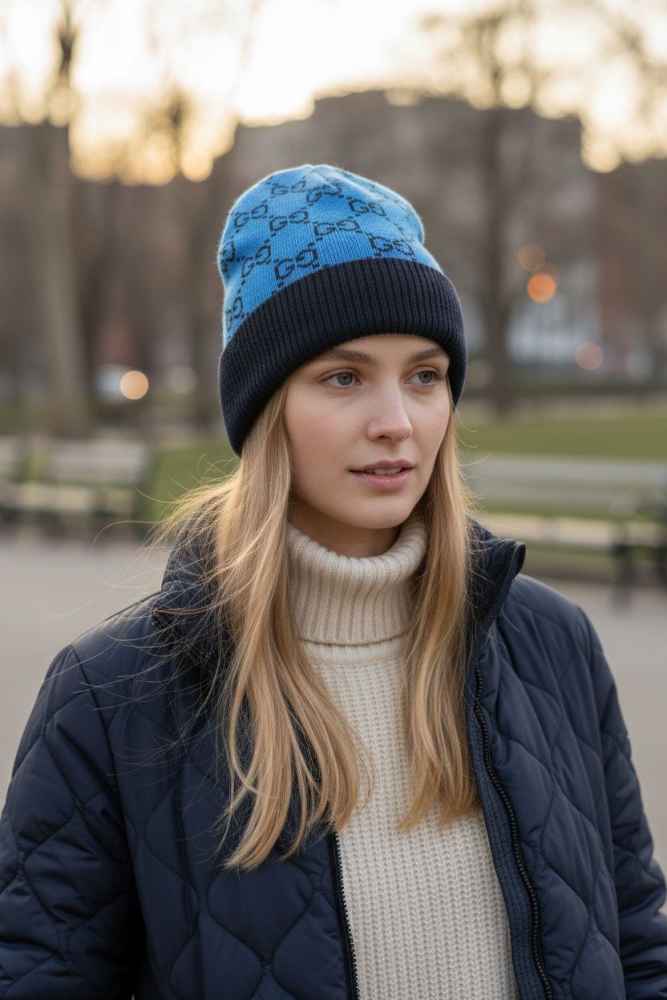 Gucci Monogram Blue Premium Edition Cashmere Beanie-1