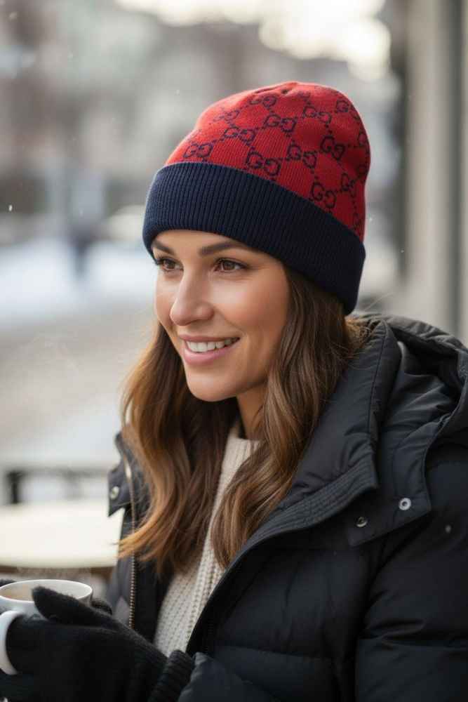 Gucci Monogram Red Premium Edition Cashmere Beanie-thumb-1