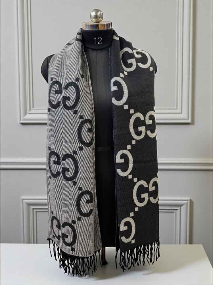 Gucci GG Monogram Bee Warm Black Woolen Stole-thumb-0