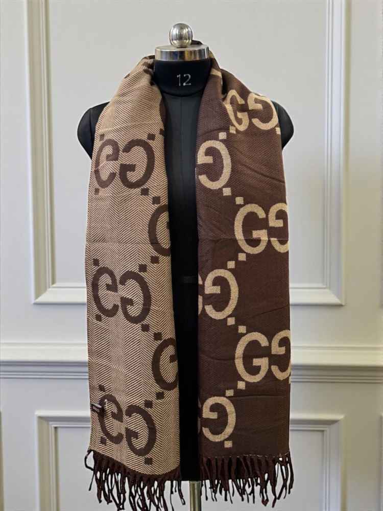 Gucci GG Monogram Warm Brown Woolen Stole-thumb-0