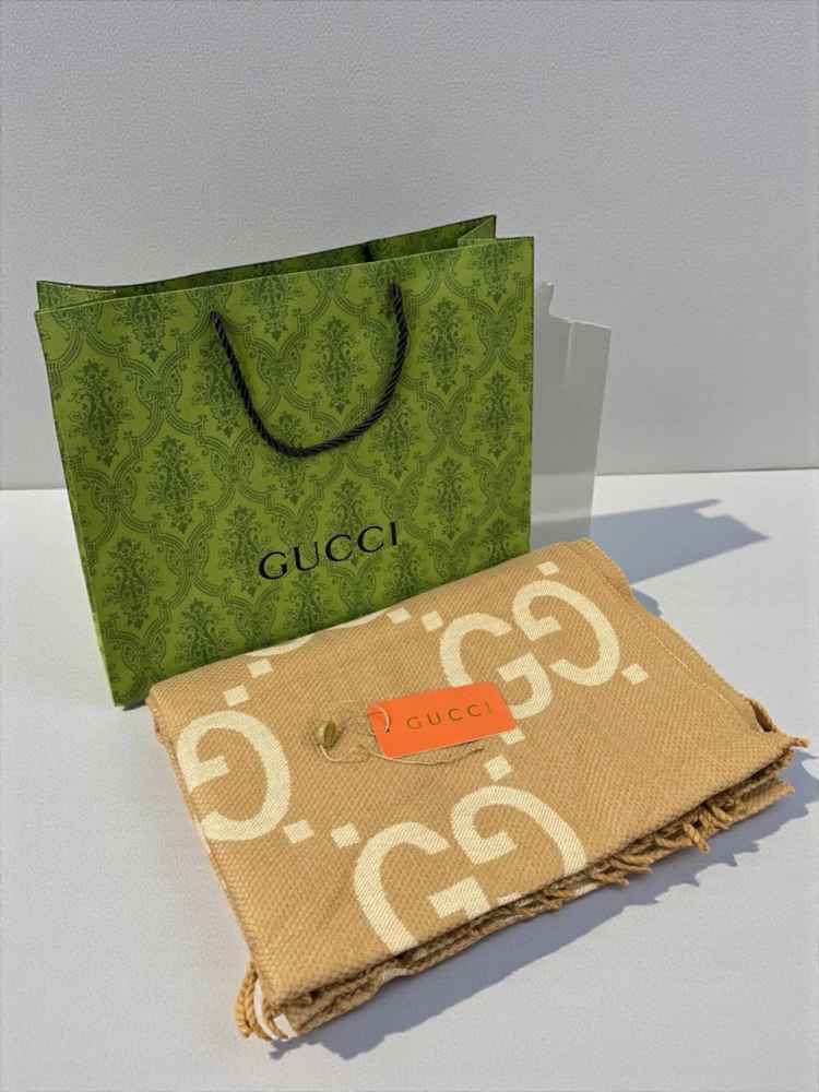 Gucci GG Monogram Warm Beige Woolen Stole-thumb-1