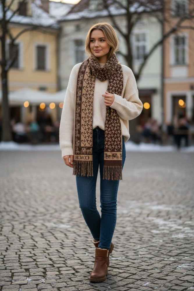 Coach Signature Brown C Border Stole-thumb-1