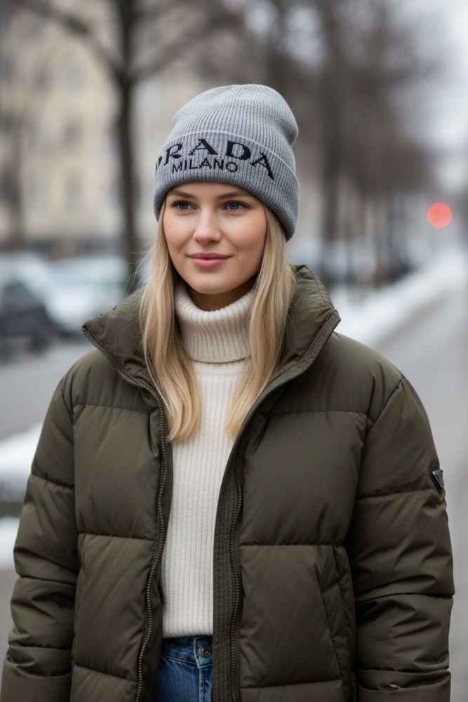 Prada Monogram Grey Premium Edition Cashmere Beanie-thumb-0