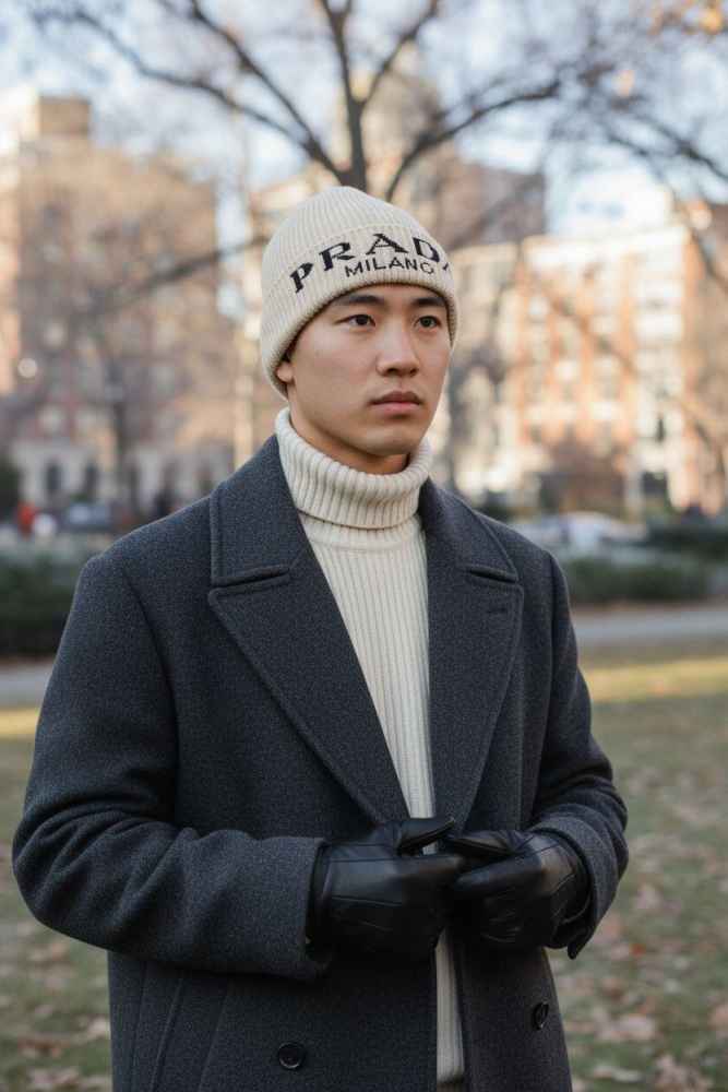 Prada Monogram Cream Premium Edition Cashmere Beanie-1