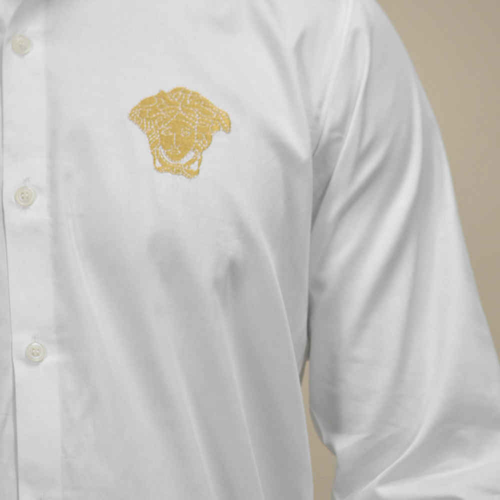 Versace Medusa Embroidered White Cotton Shirt-4