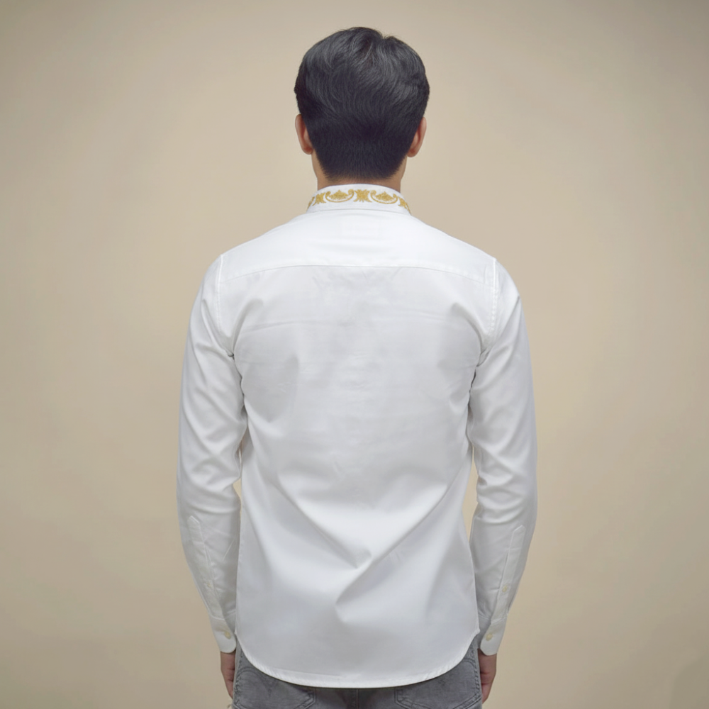 Versace Medusa Embroidered White Cotton Shirt-3