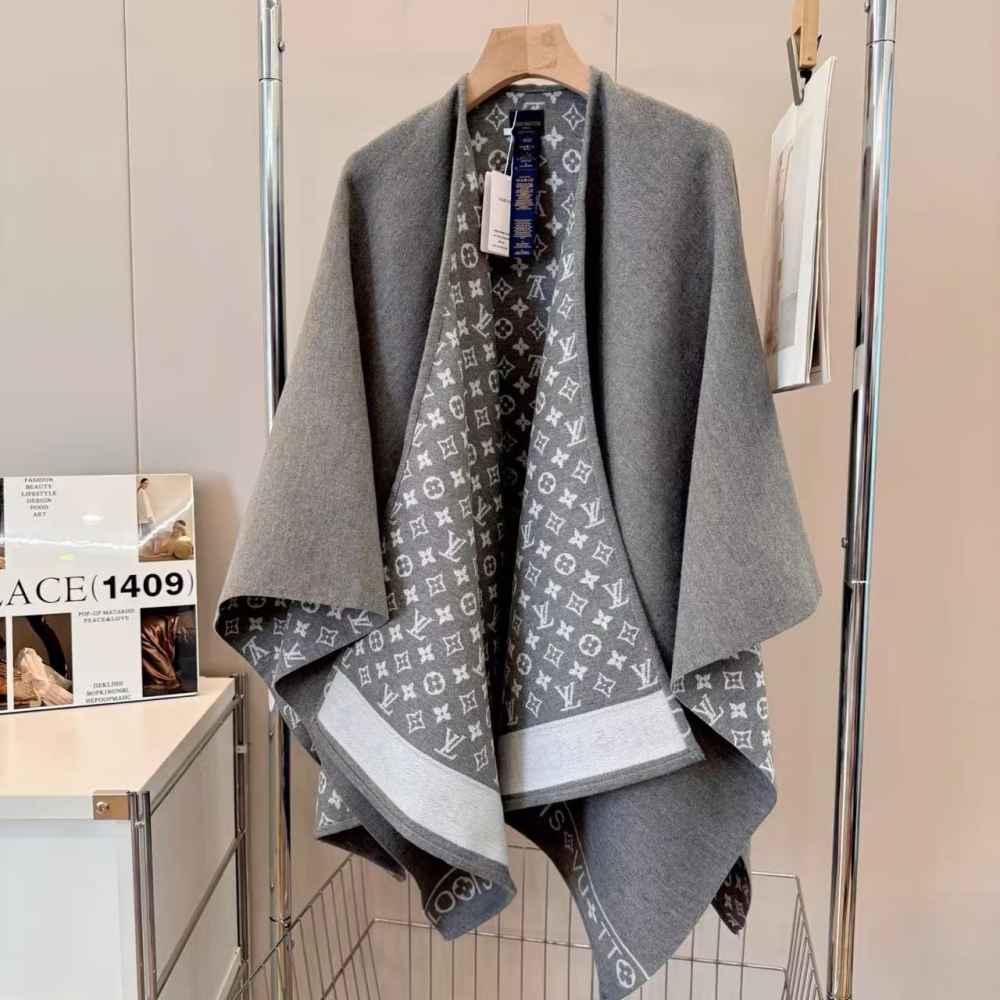 Louis Vuitton Designer Grey Ponchus Ombre Stole-thumb-0