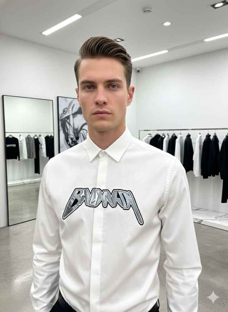 Balmain Embroidered White Premium Cotton Shirt-thumb-0