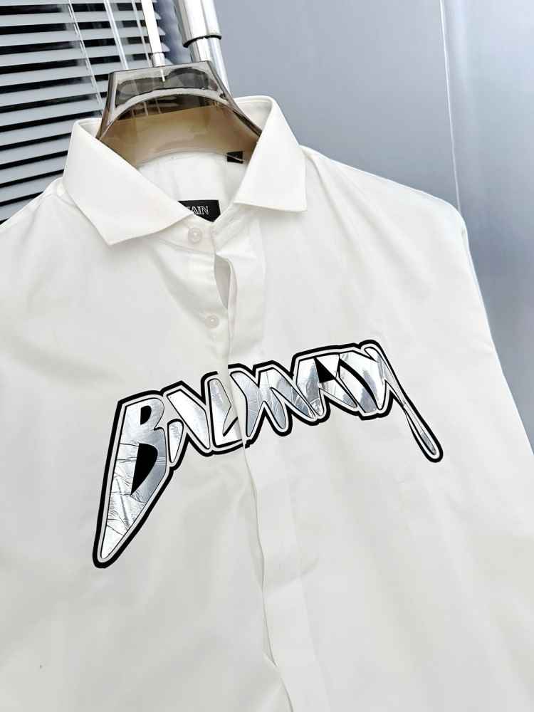 Balmain Embroidered White Premium Cotton Shirt-thumb-4