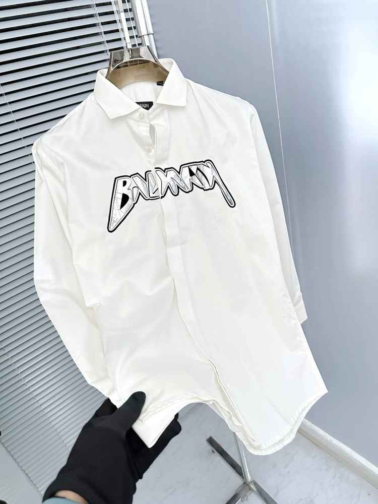 Balmain Embroidered White Premium Cotton Shirt-thumb-5
