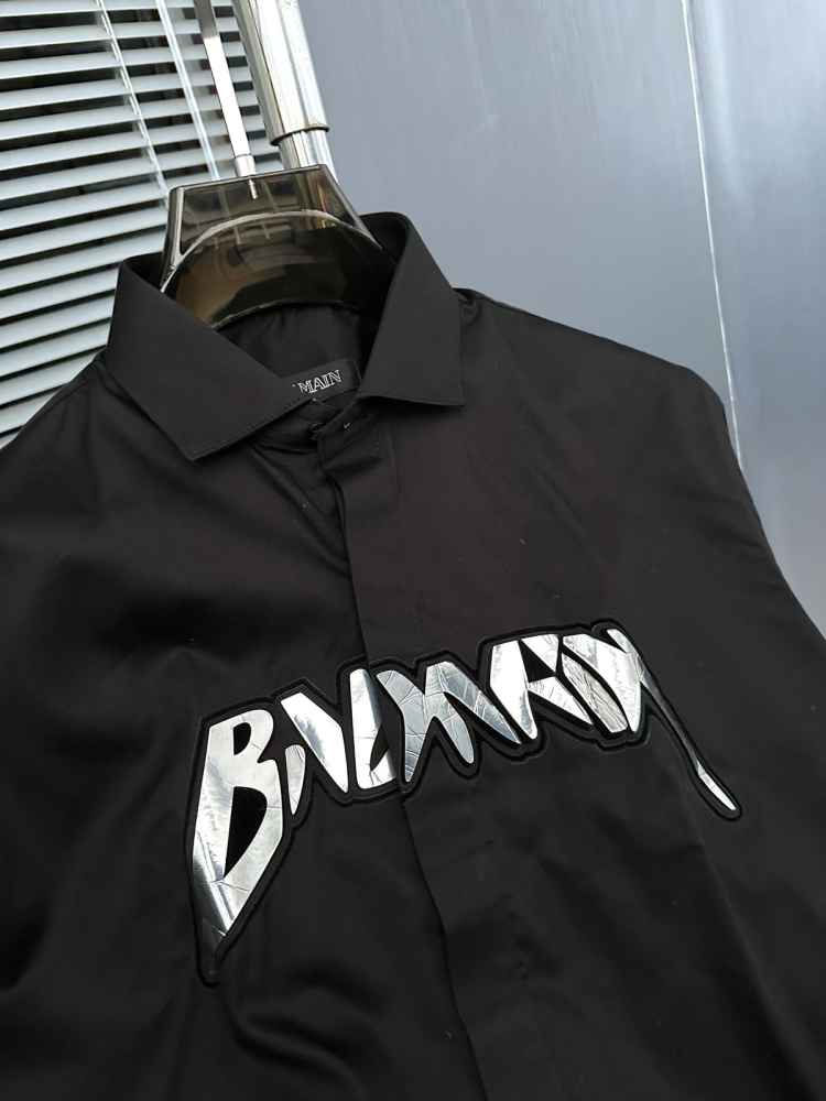 Balmain Embroidered Black Premium Cotton Shirt-thumb-7