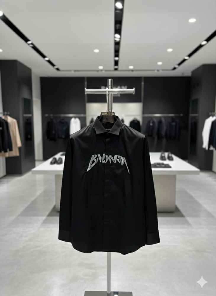 Balmain Embroidered Black Premium Cotton Shirt-thumb-6