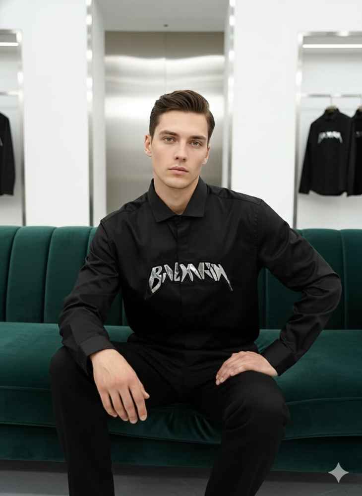 Balmain Embroidered Black Premium Cotton Shirt-thumb-0