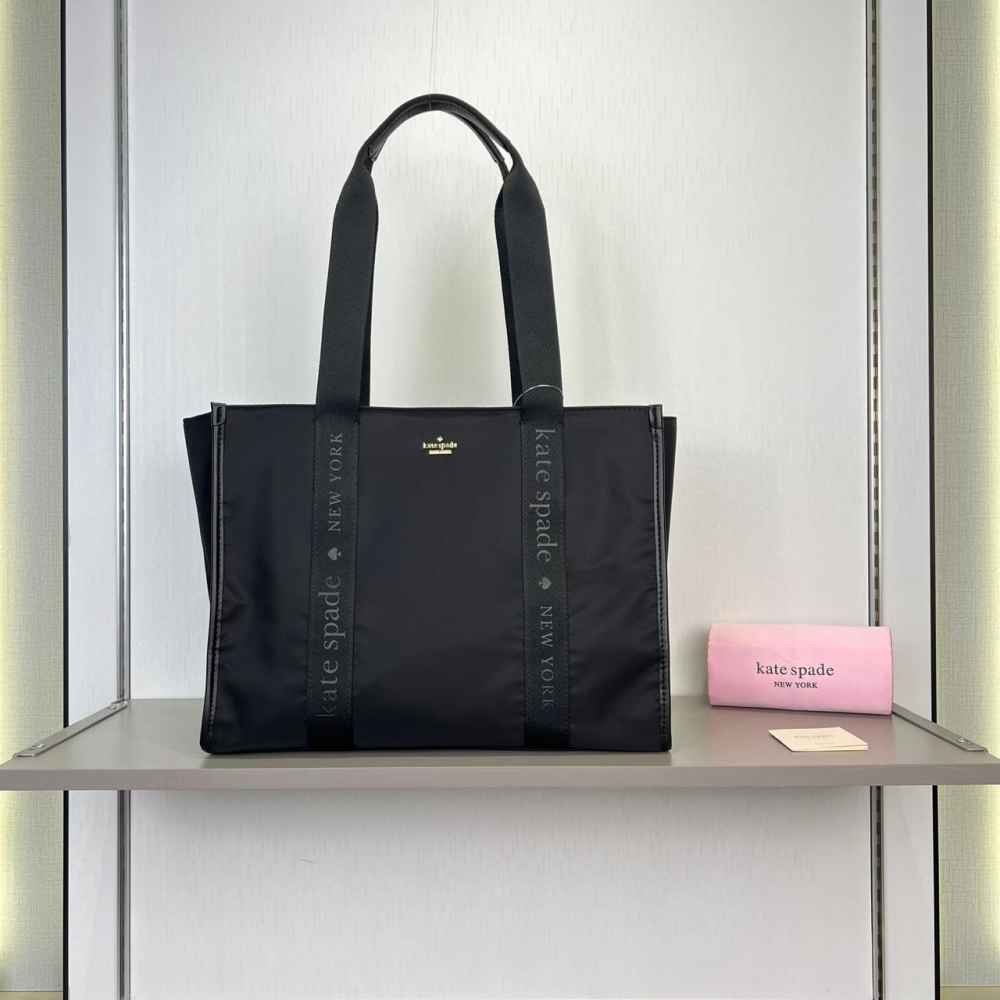 Kate Spade Black Kip Nylon/Canvas Tote Bag-thumb-0