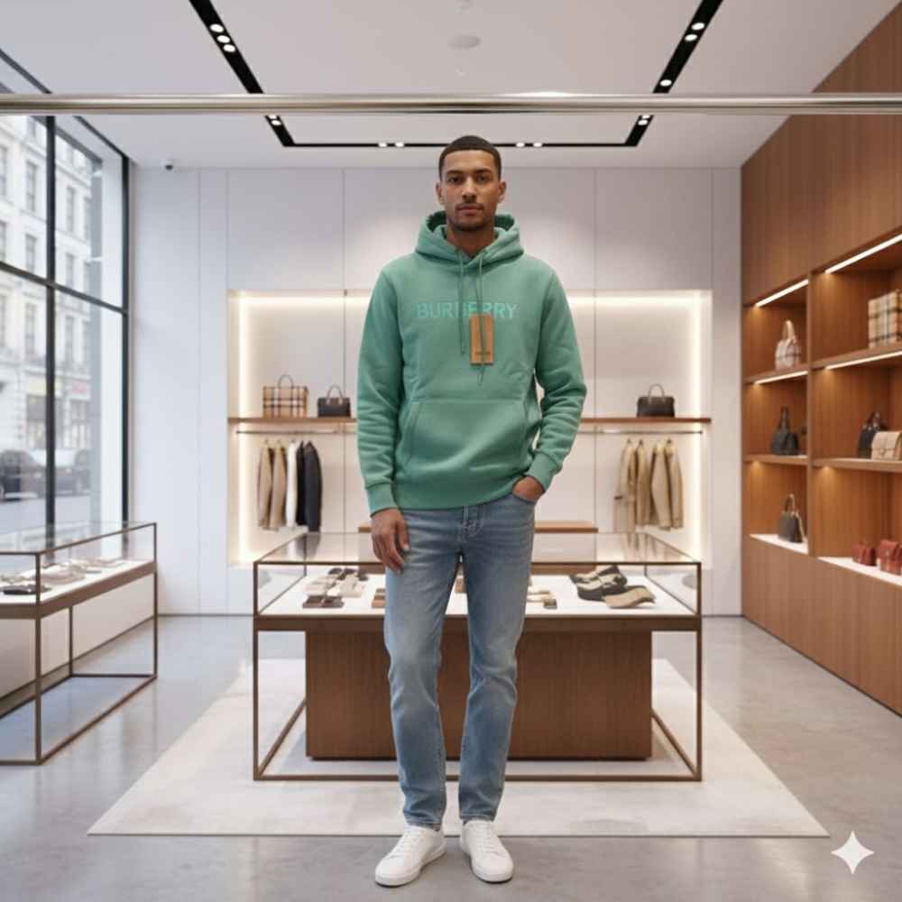 Burberry Green Embroidery Logo Hoodie-2