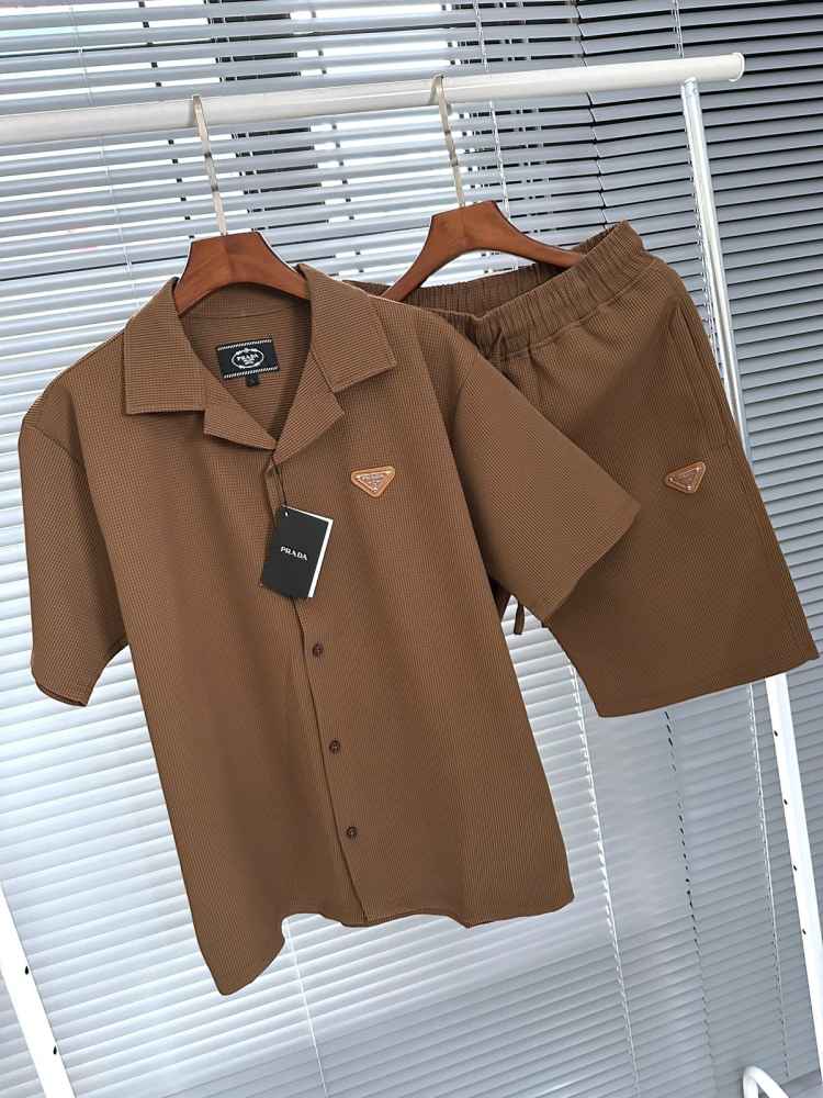 Prada Embroidered Brown Premium Shirt & Shorts Combo-1