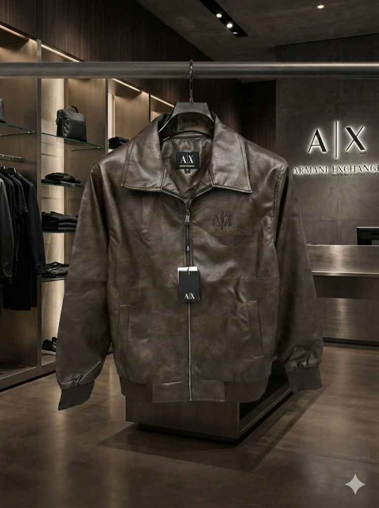 Armani Exchange Dark Brown Authentic Leather Jacket-thumb-3