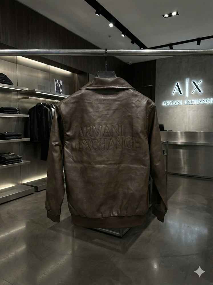 Armani Exchange Dark Brown Authentic Leather Jacket-thumb-4