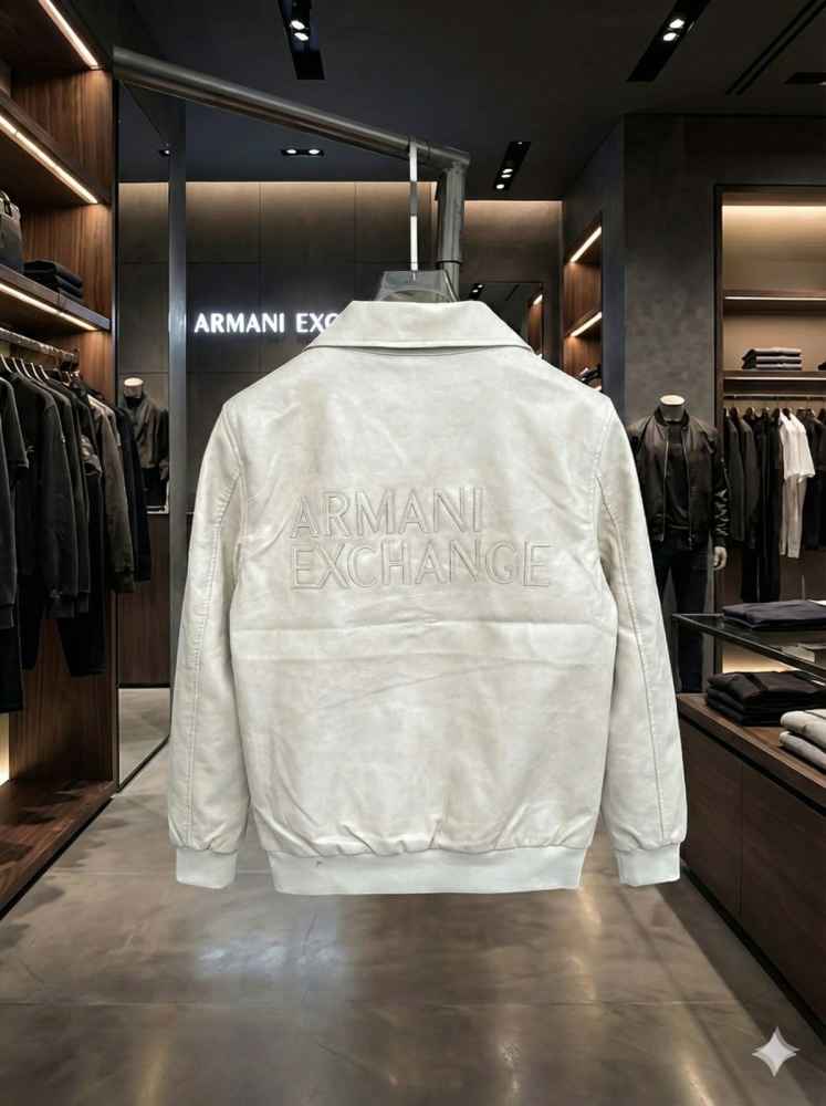 Armani Exchange Cream Authentic Leather Jacket-2